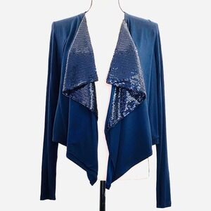 FOREVER 21 Blue Sequined Waterfall Cardigan Medium